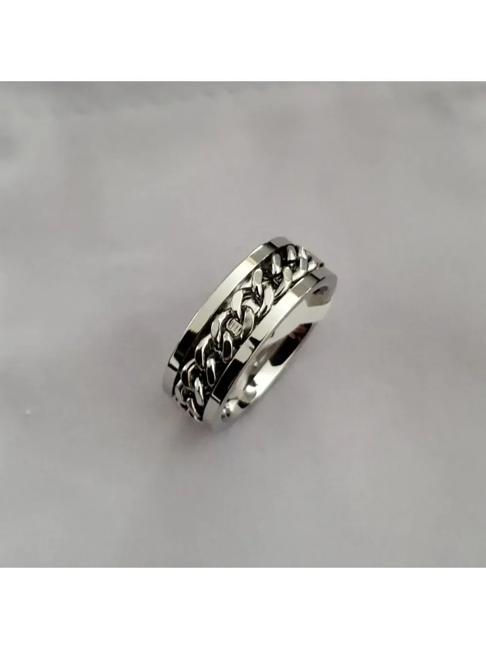 Men's Stainless Steel Spinner Ring - Tire Texture